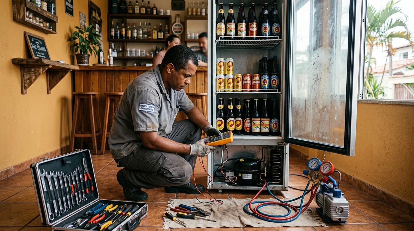 Substituição do termostato de uma cervejeira em Maringá‑PR